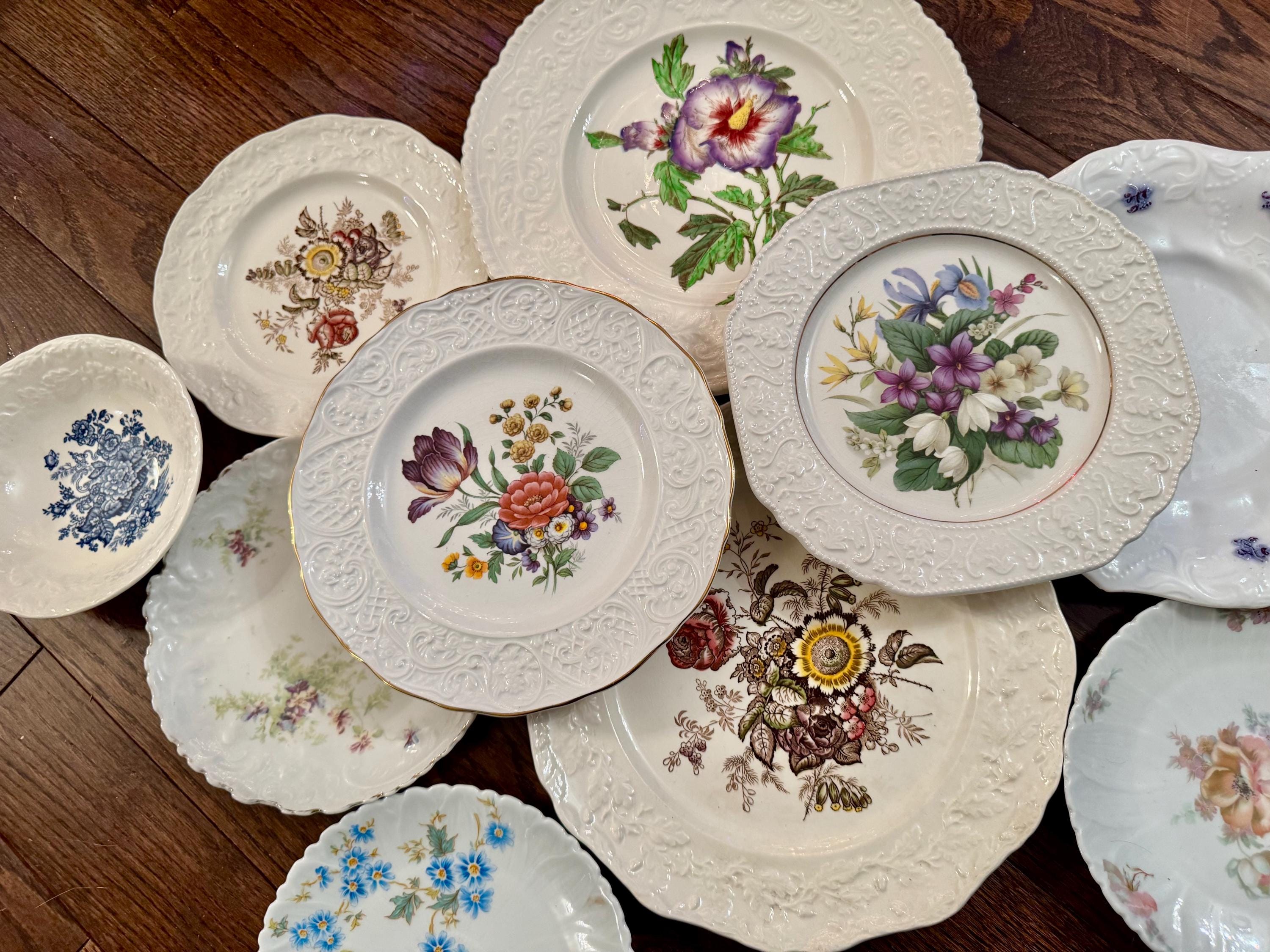 Vintage Floral Plate Wall Gallery Set of 5, Mason’s & Mismatched Porcelain Plates, Botanical Wall Decor