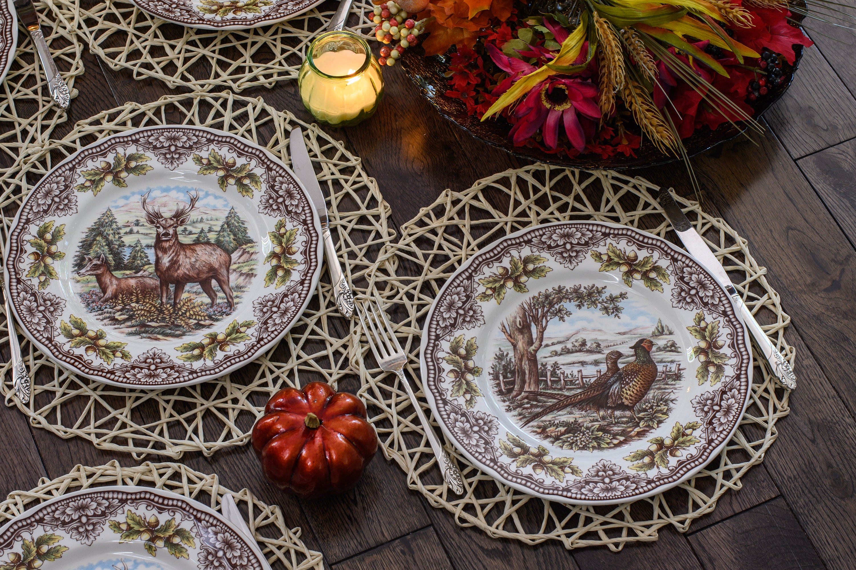 Royal Stafford Transferware Dinner Plates: Thanksgiving Fall Decor, Made in England