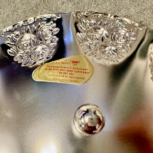 Vintage BMF Silverplated Footed Serving Bowl — Rose Embossed — Made in Western Germany image 5