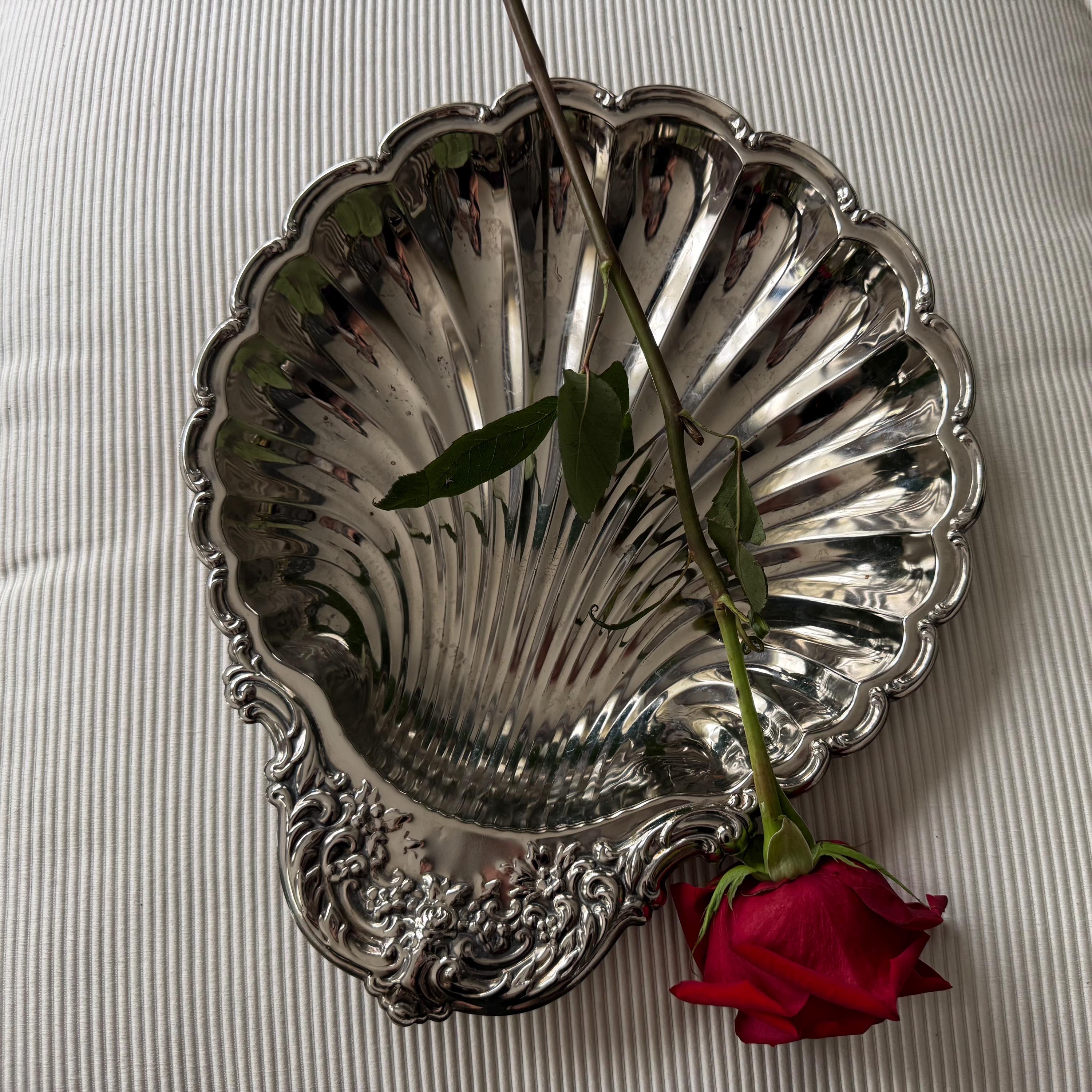 Vintage Silverplate Shell Tray: Rococo Floral Serving Dish, Hong Kong