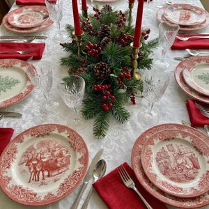 New Vintage Style Transferware - Red Christmas Plates - Christmas Eve Santa - Royal Stafford England image 11
