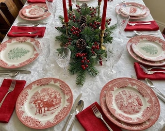 New Vintage Style Transferware - Red Christmas Plates - Christmas