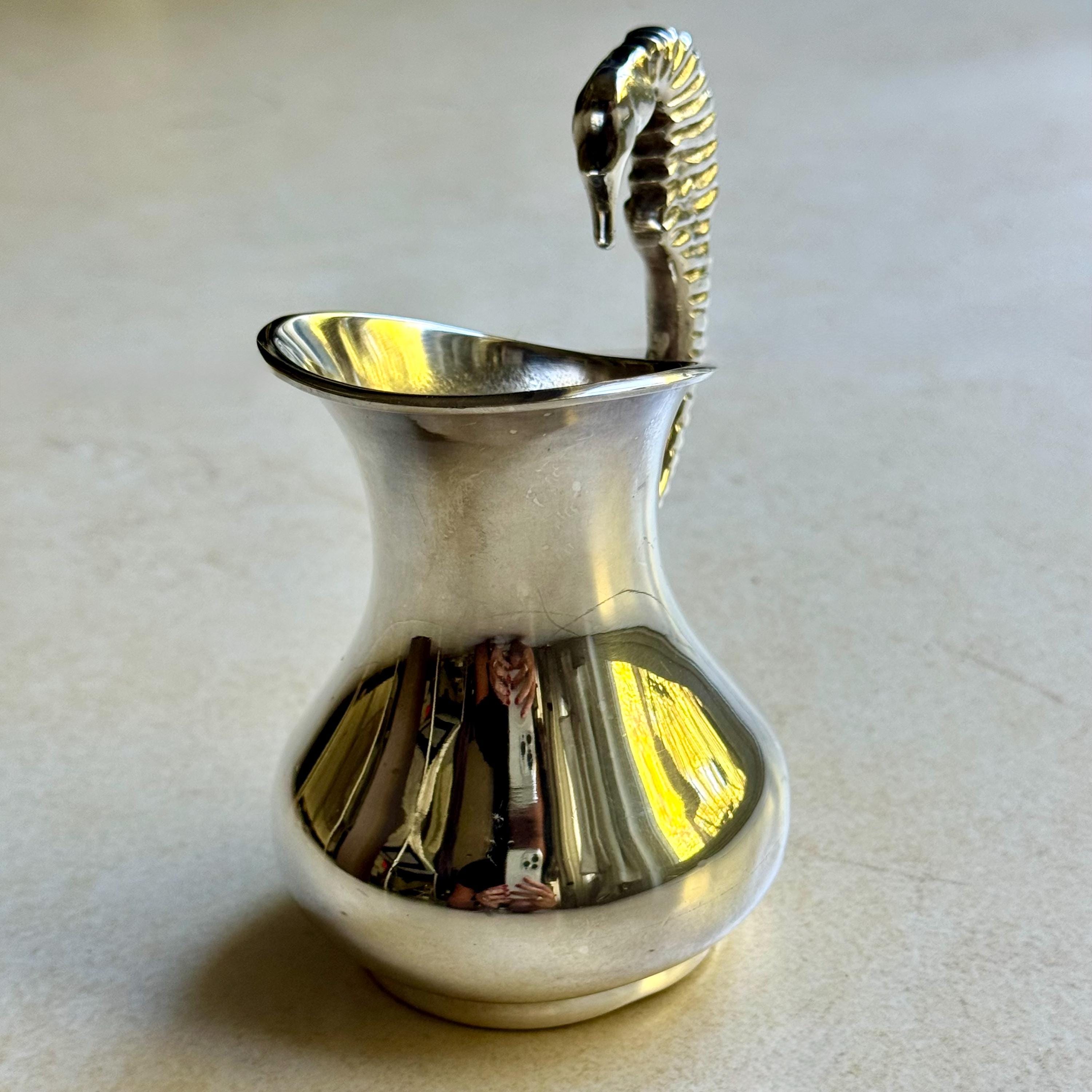 Vintage Los Castillo Silver-Plated Pitcher – Seahorse Handle, Mid-Century Mexican