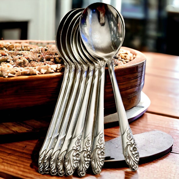 Vintage 1950s Silverplate Round Soup Spoons 7” – Set of 8 or 10