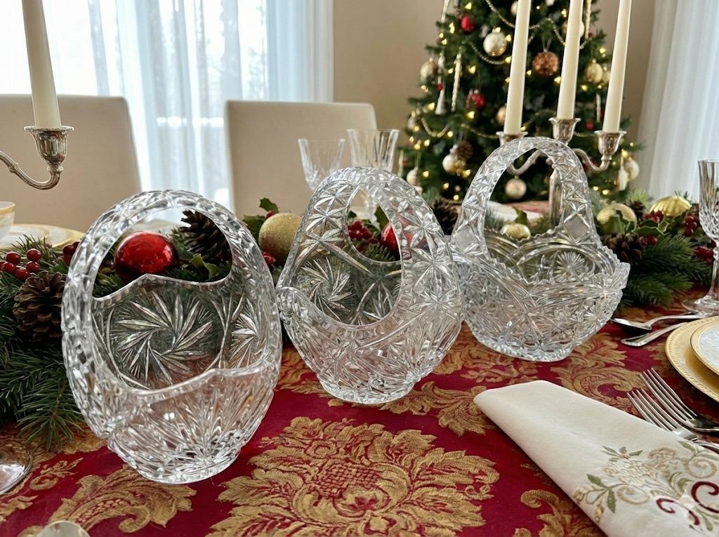 Vintage Heavy Cut Crystal Basket with Handle – Pinwheel & Starburst Pattern, Candy Dish, Wedding Centerpiece, Choose Your Favorite