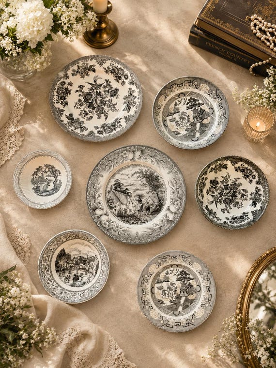 Vintage Royalty Wall Plates – Black & White Gallery Collection, Ceramic Porcelain