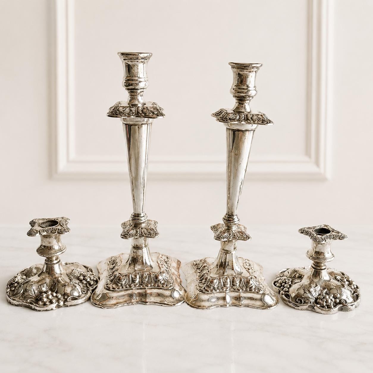 Elegant Silver-Plated Candle Holders – Ornate Vintage Charm — Candlesticks Extra Tall 13.5”