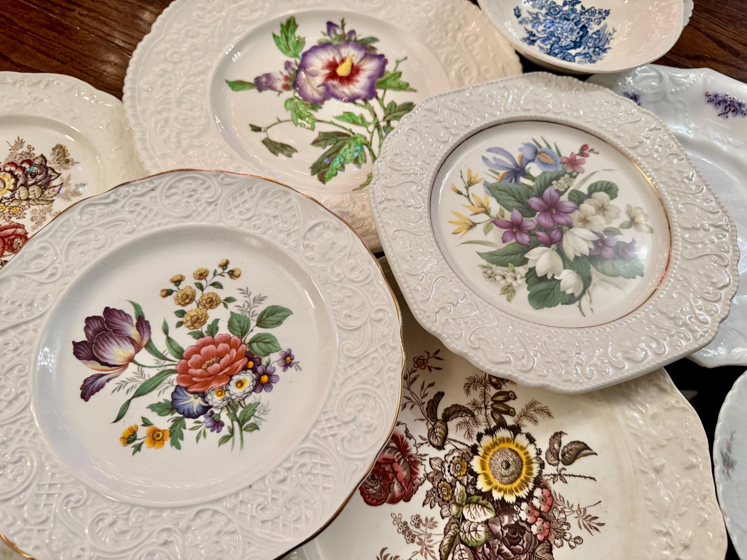 Vintage Floral Plate Wall Gallery Set of 5, Mason’s & Mismatched Porcelain Plates, Botanical Wall Decor