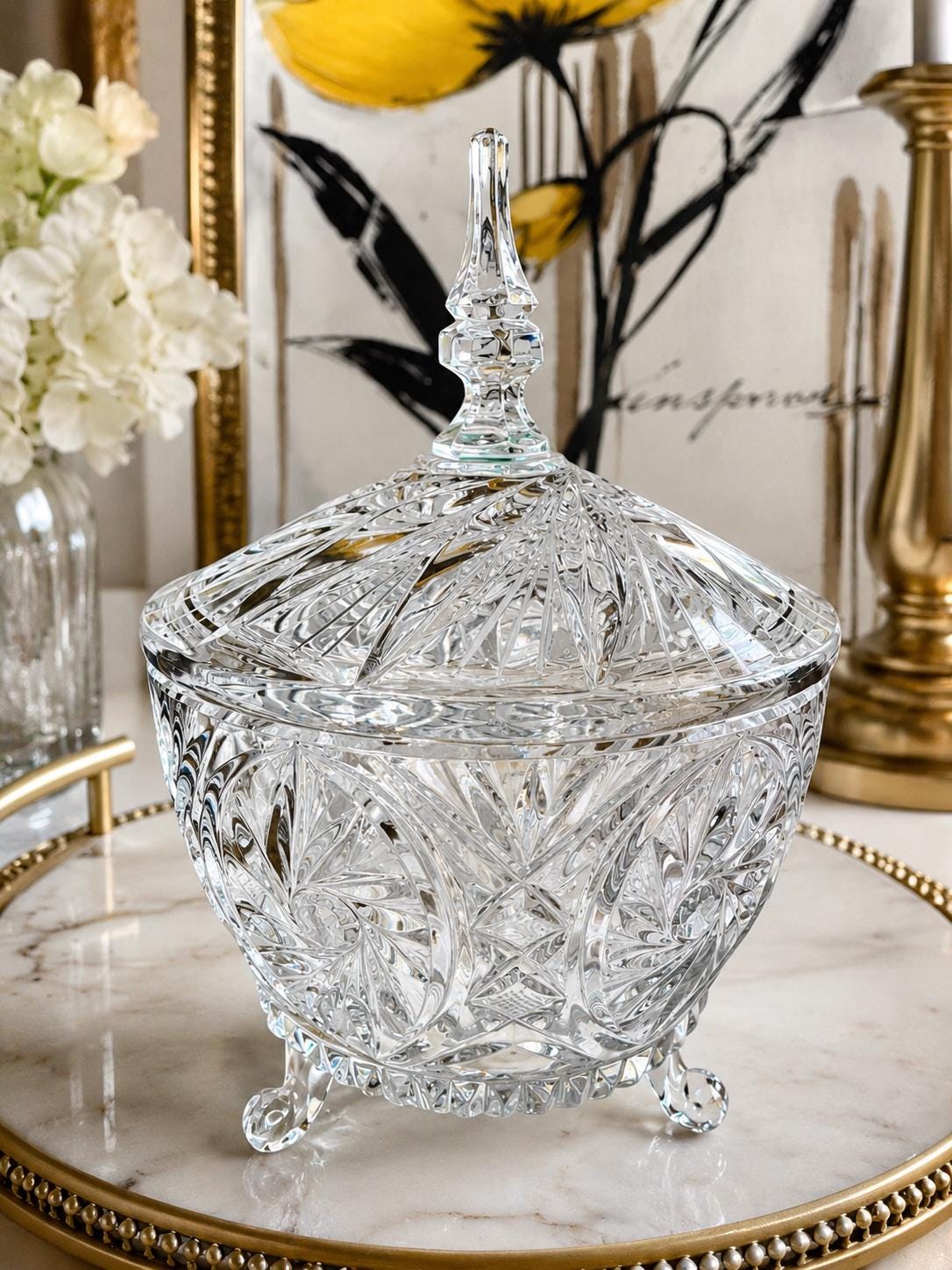Vintage Crystal Candy Dish with Lid — Each Trinket Jar Sold Individually
