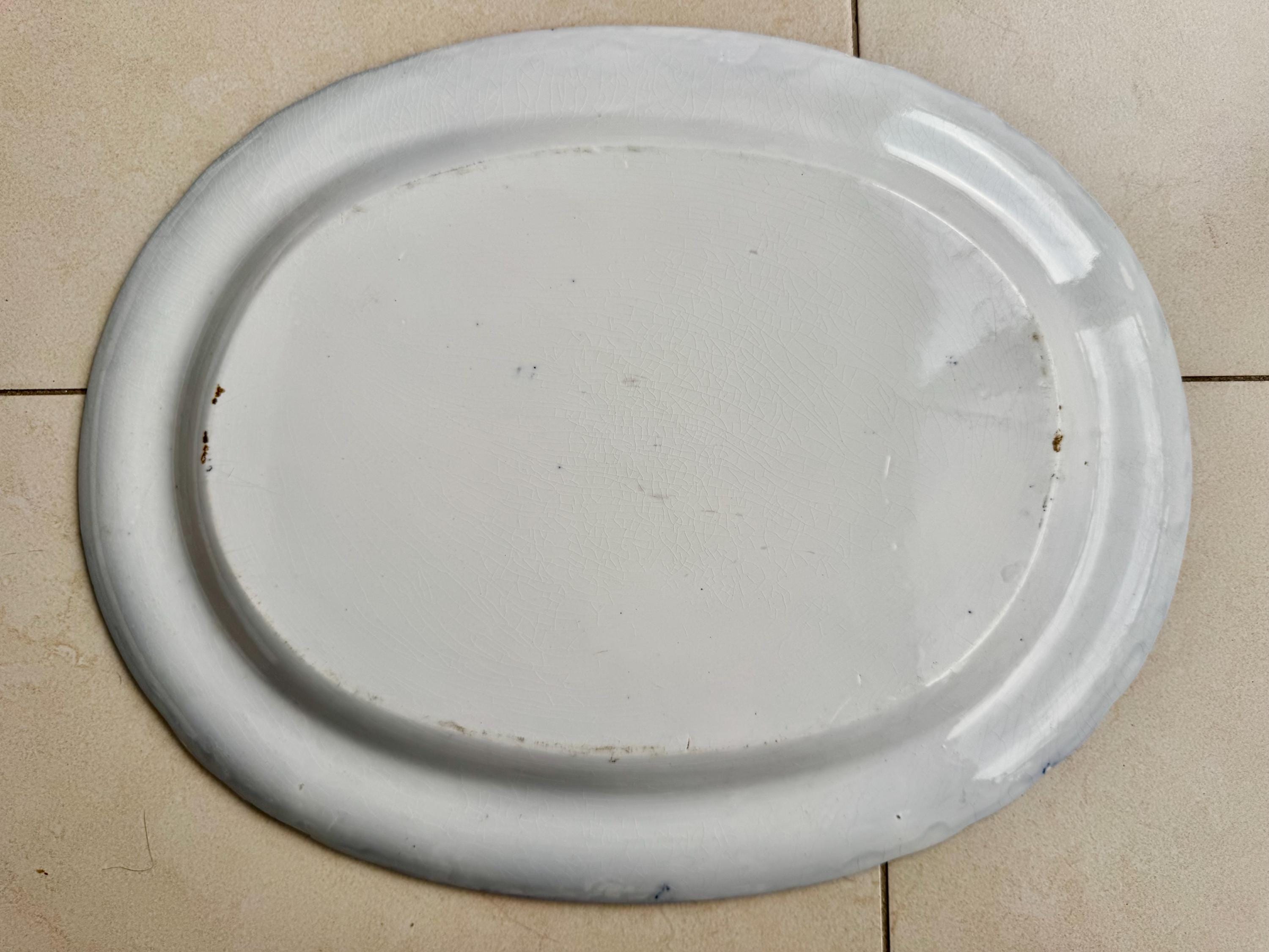 Antique 1880s Bridgwood Son Blue & White Transferware Oval Platter – 18 1/2” x 14 1/2”
