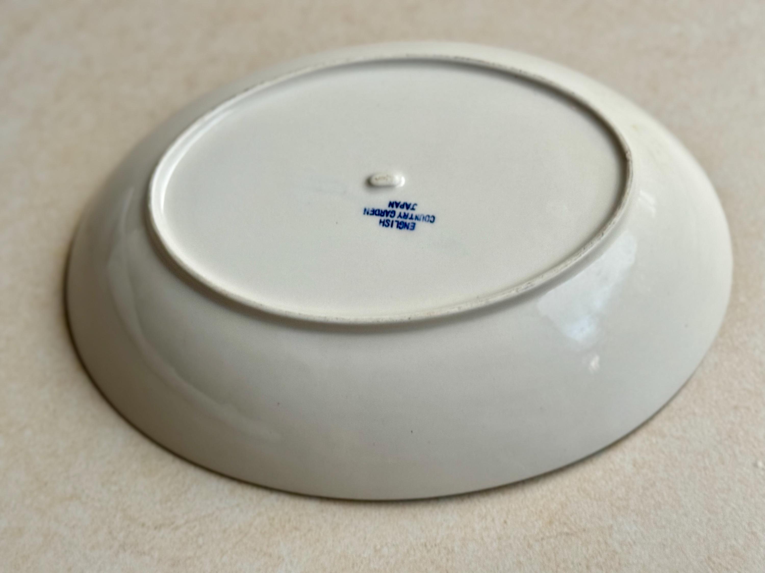 Vintage “English Country Garden” Blue & White Oval Serving Dish – Made in Japan