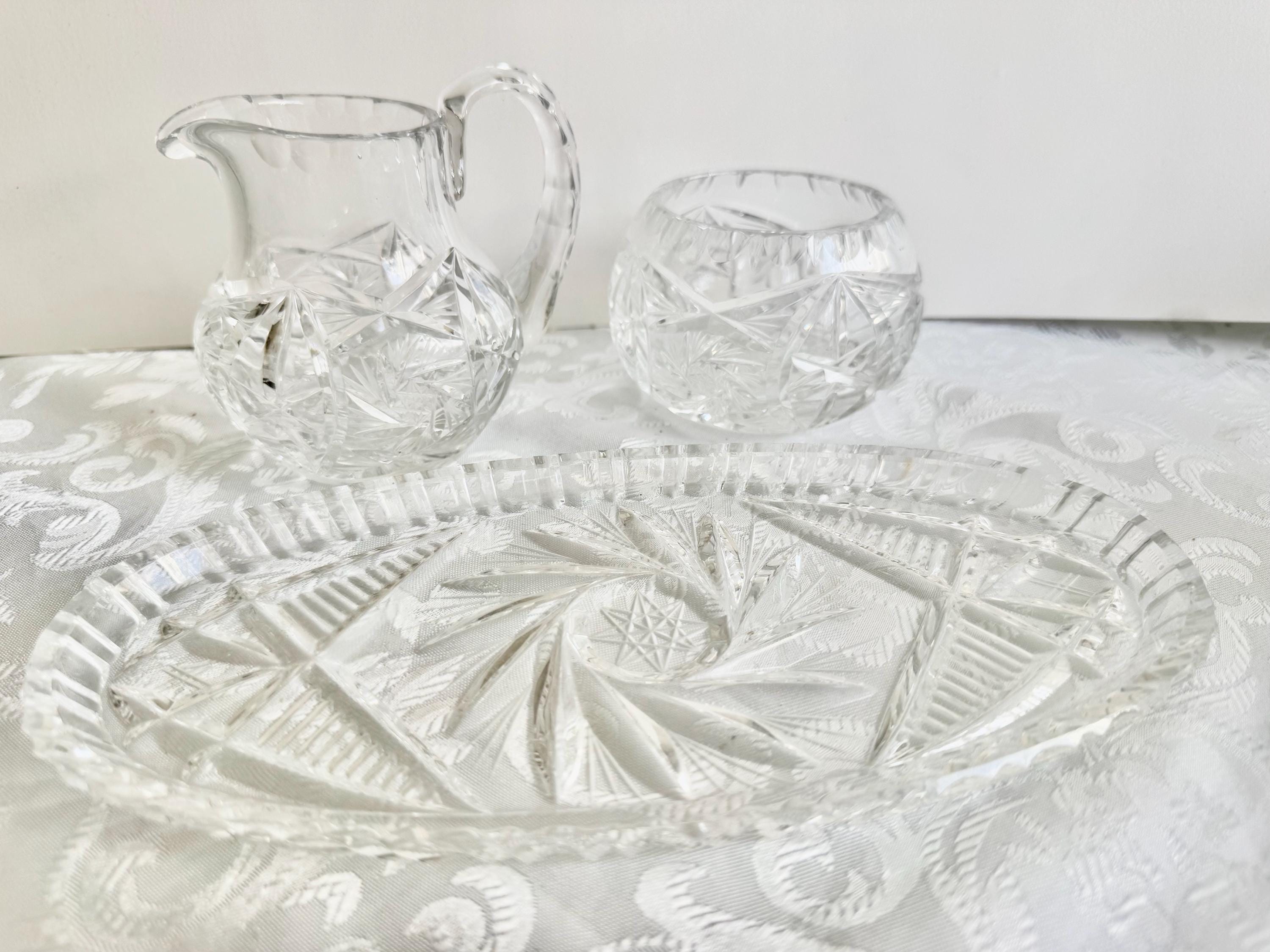 Vintage Cut Glass or Crystal Vanity Set
