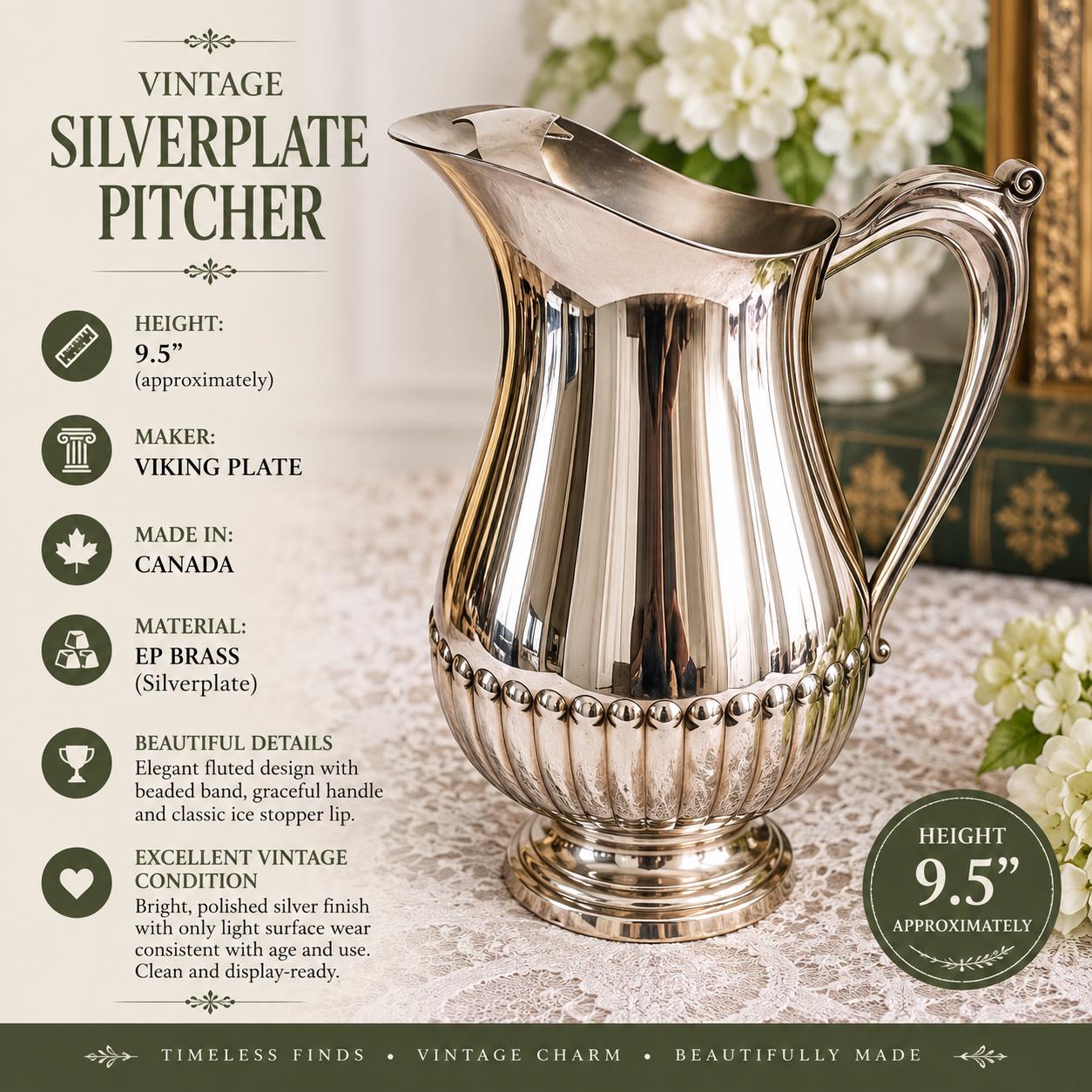 Vintage Silver-Plated Pitchers – Elegant Footed Design – Sold Individually
