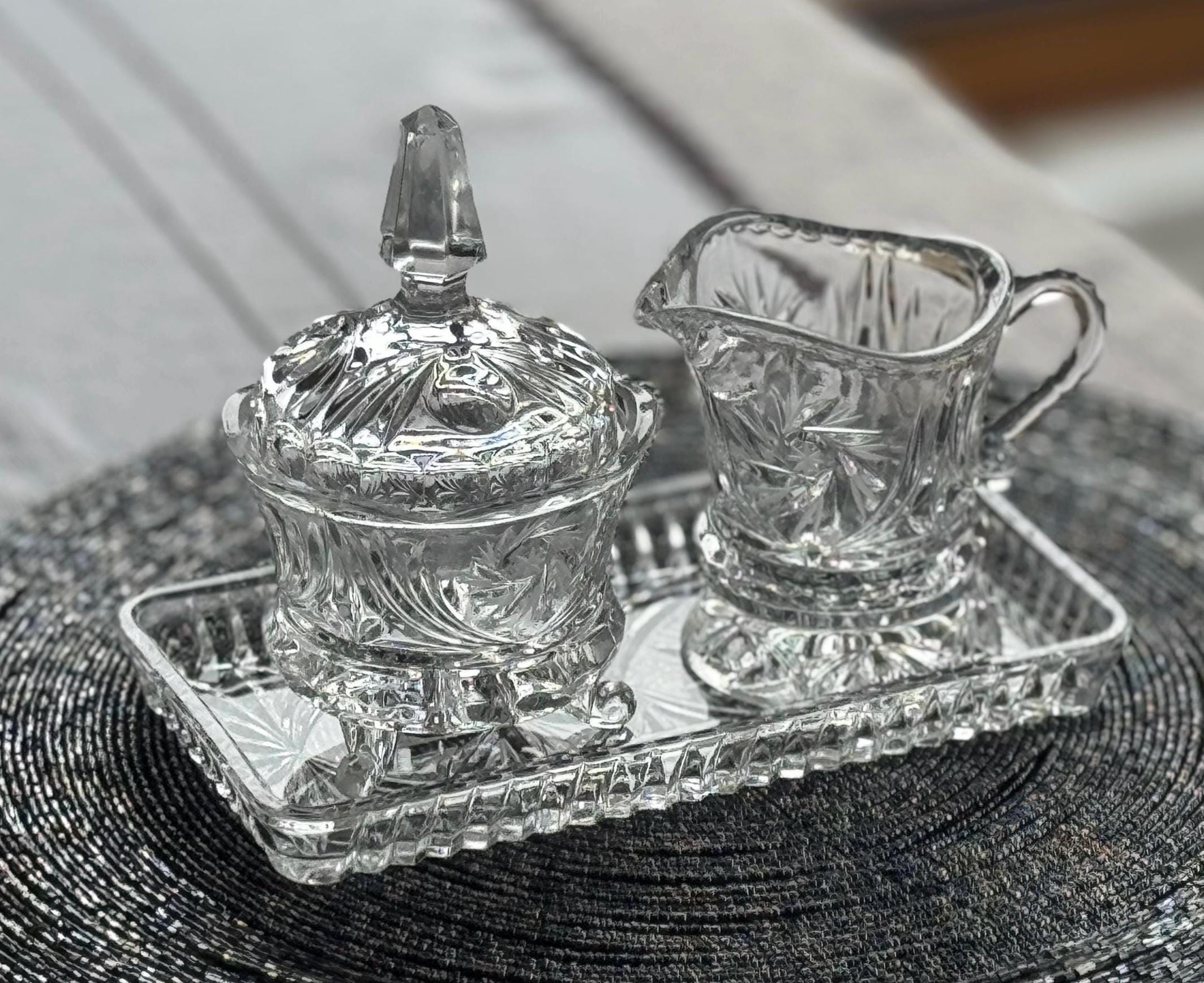 Vintage Cut Glass or Crystal Vanity Set