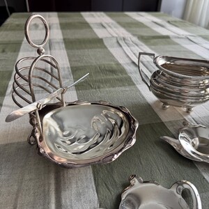 Vintage Silverplate Tea Accessories – English Toast Rack, Teabag Holder, Creamer & Sugar image 8