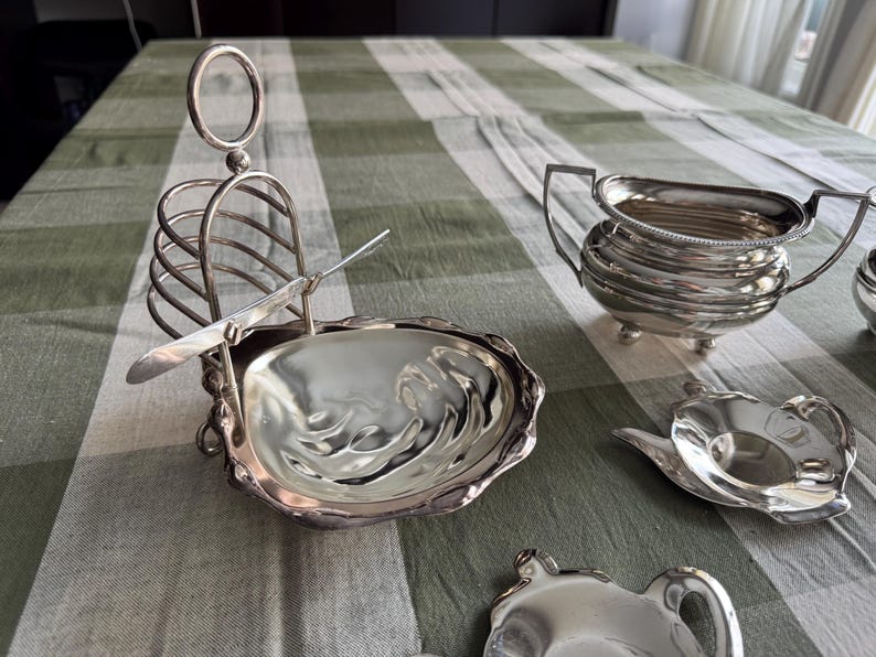Vintage Silverplate Tea Accessories – English Toast Rack, Teabag Holder, Creamer & Sugar image 8