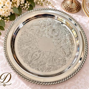 Vintage Silver-Plated Round Tray Collection – Ornate Etched Designs & Classic Makers – Sold Individually D. WM Rogers 12.25”