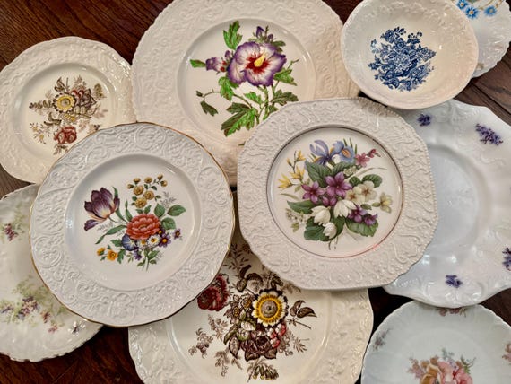Vintage Floral Plate Set: Embossed English & European Cottagecore Decor