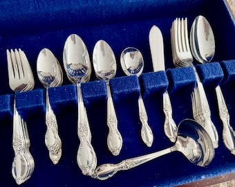 Victorian Rose Silverplate Flatware Set: 53-Piece Service for 8