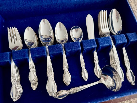 Victorian Rose Silverplate Flatware Set: 53-Piece Service for 8