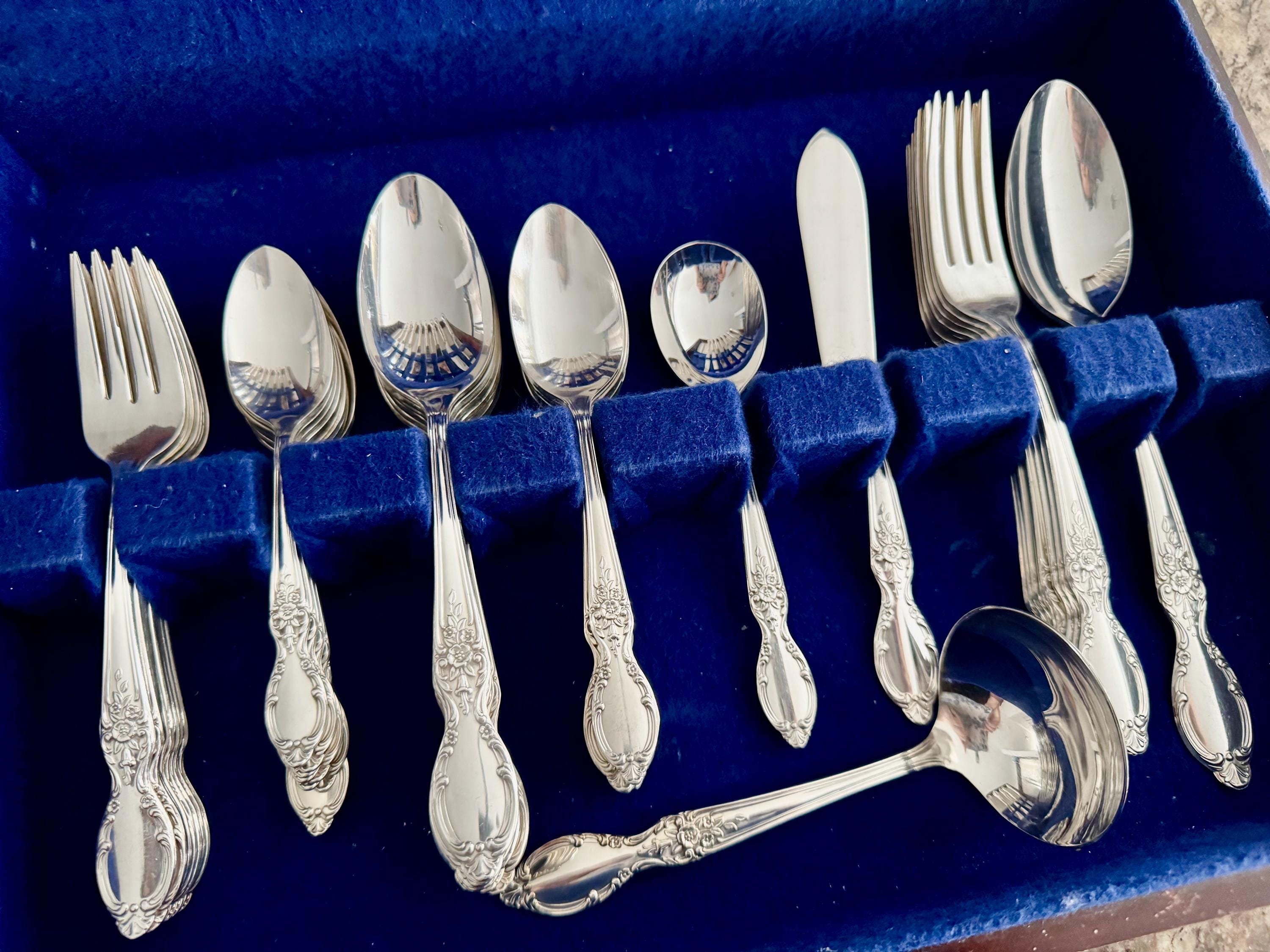 Victorian Rose Silverplate Flatware Set: 53-Piece Service for 8