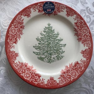 New Vintage Style Transferware - Red Christmas Plates - Christmas Eve Santa - Royal Stafford England image 6