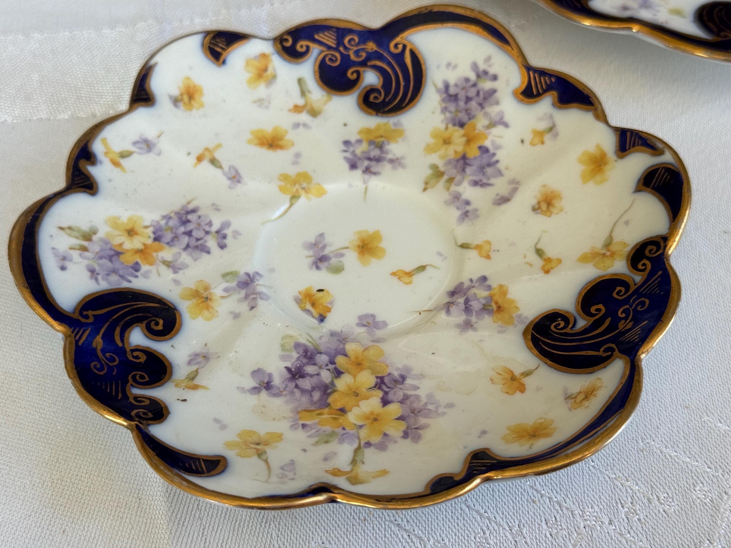 Antique Royal Style Tea Trio – Cobalt Gold & Violets Bone China Set