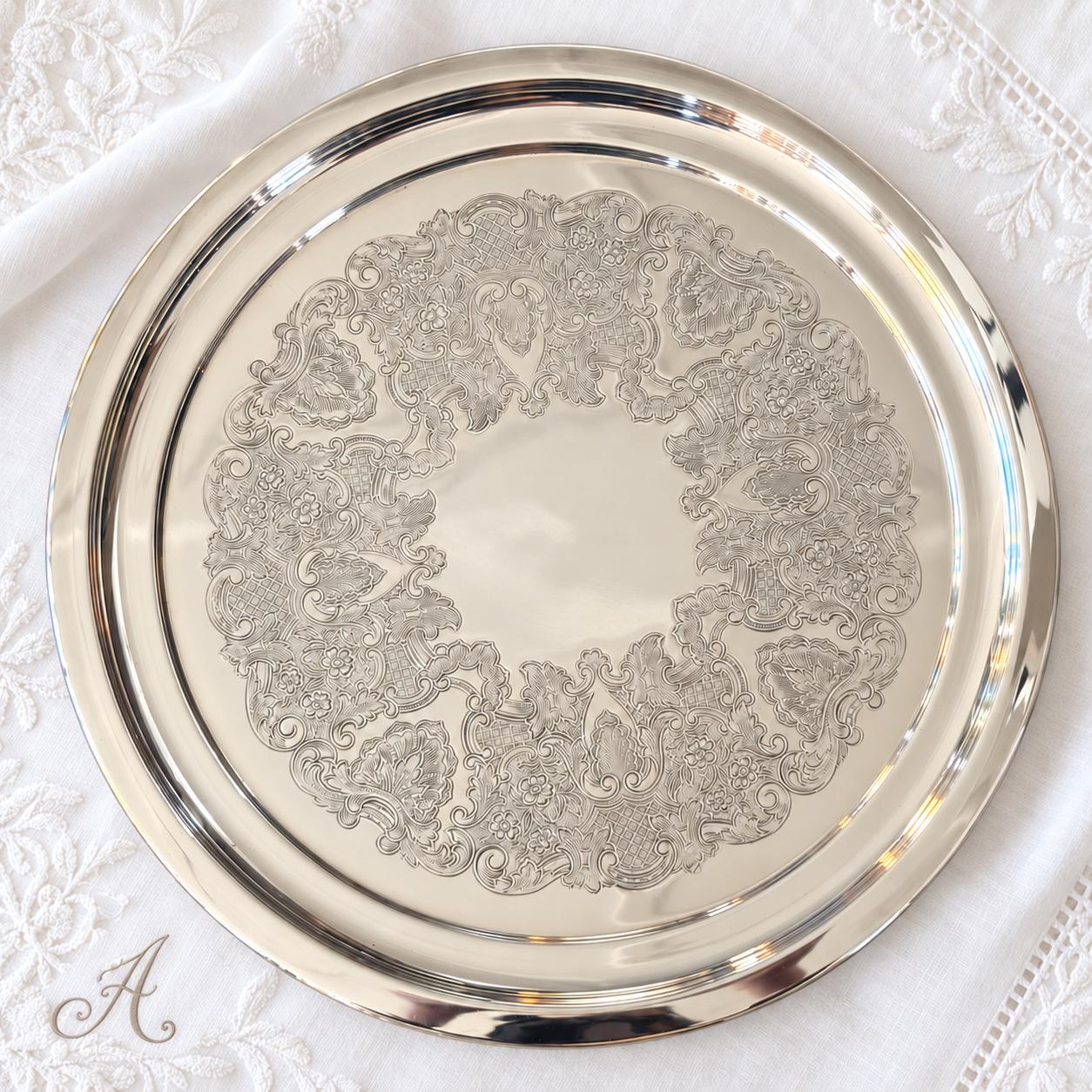 Vintage Silver-Plated Round Tray Collection – Ornate Etched Designs & Classic Makers – Sold Individually