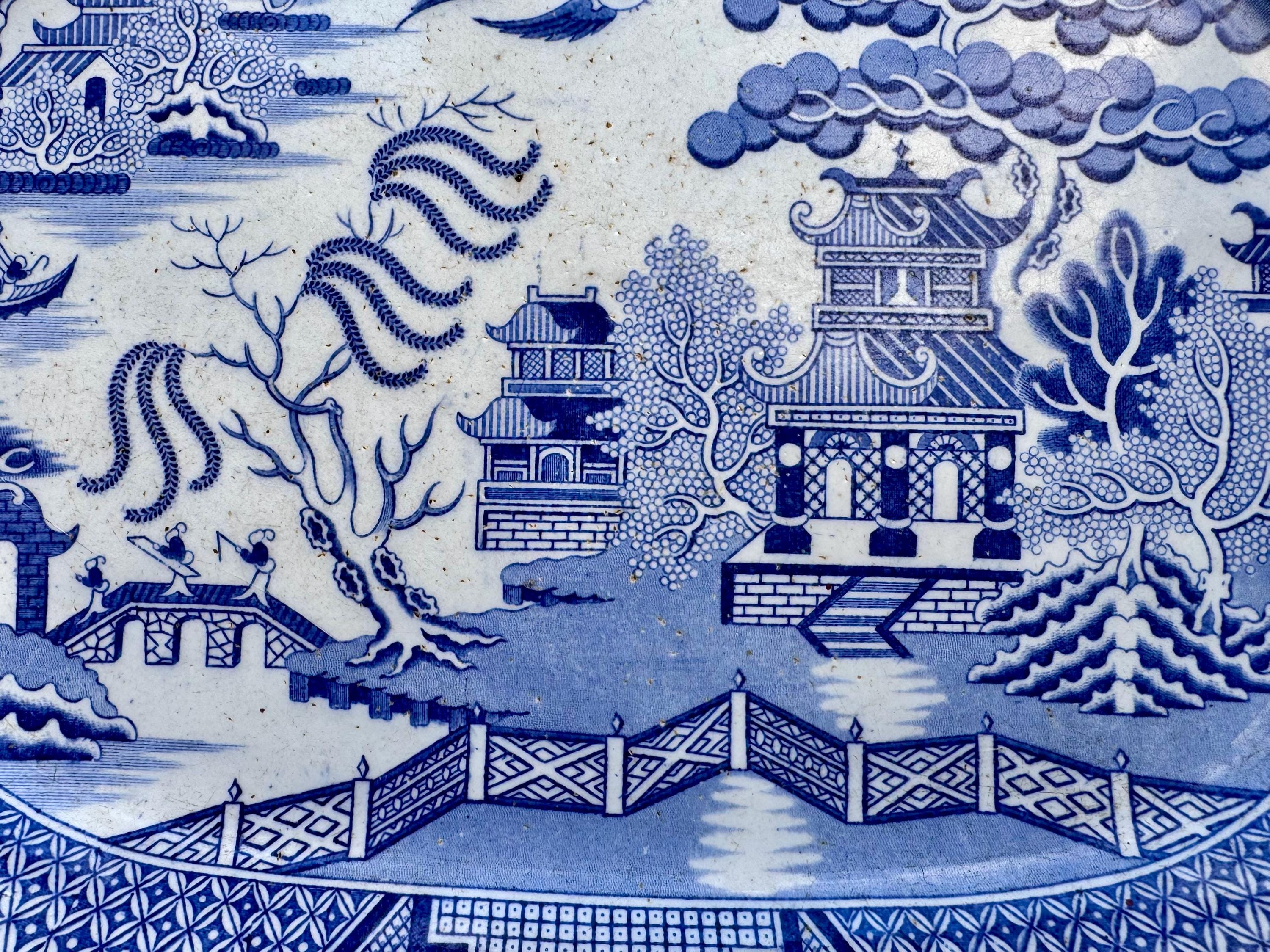 Antique M.T. & Co. Blue Willow Stoneware Platter – England, Circa Mid-19th Century