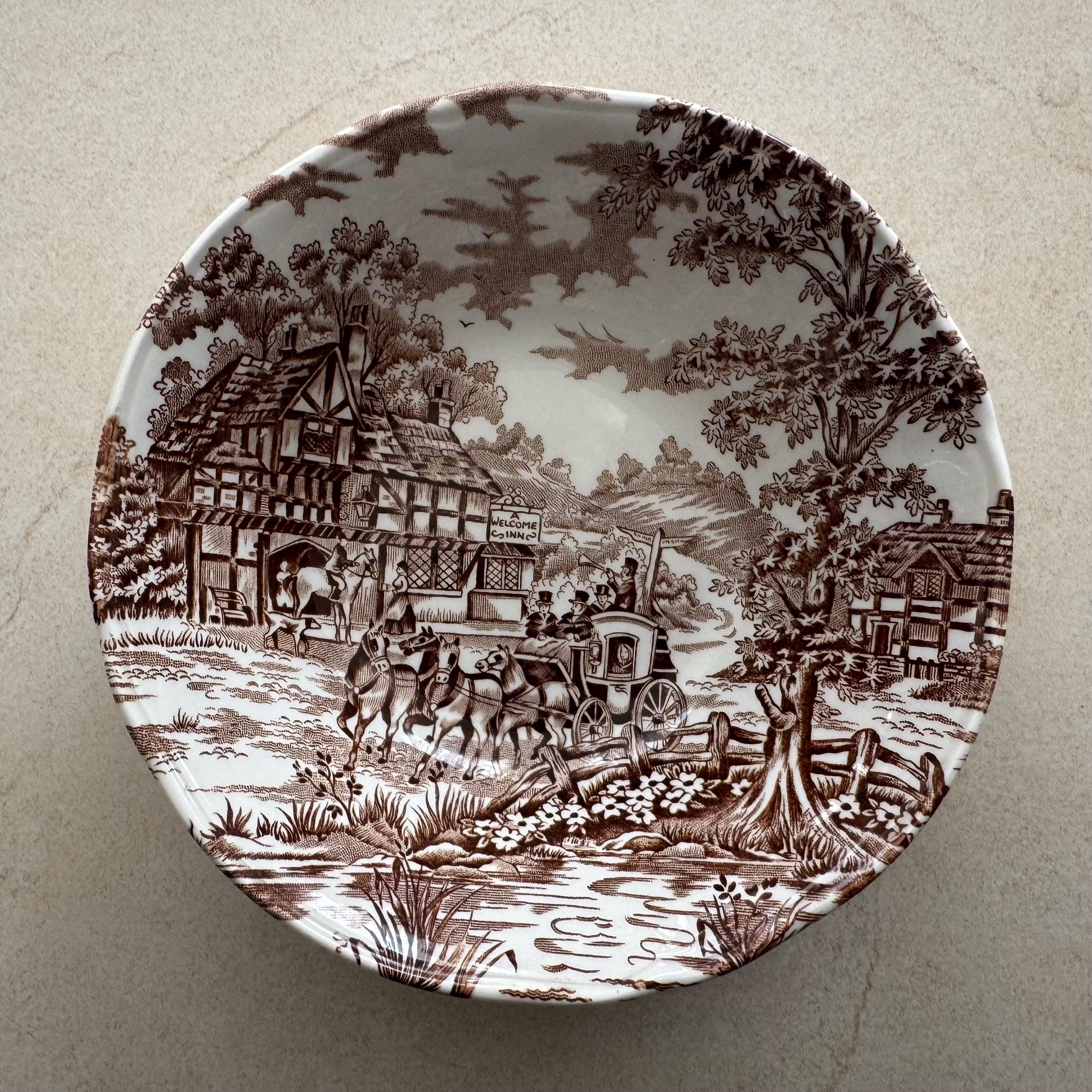 Vintage Brown Transferware Wall Gallery Plate Set or Oil Art —Cottagecore Wall Decor — 7 Plates