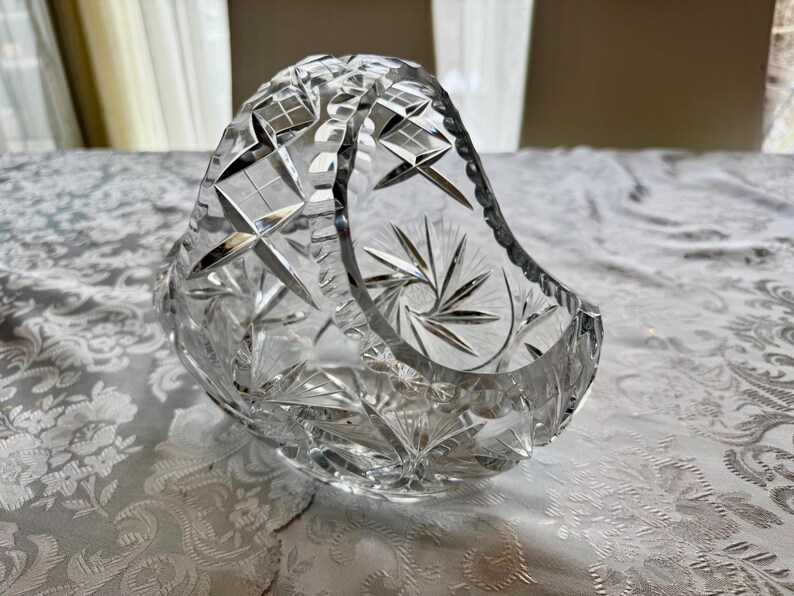 Vintage Heavy Cut Crystal Basket with Handle – Pinwheel & Starburst Pattern, Candy Dish, Wedding Centerpiece, Choose Your Favorite image 7