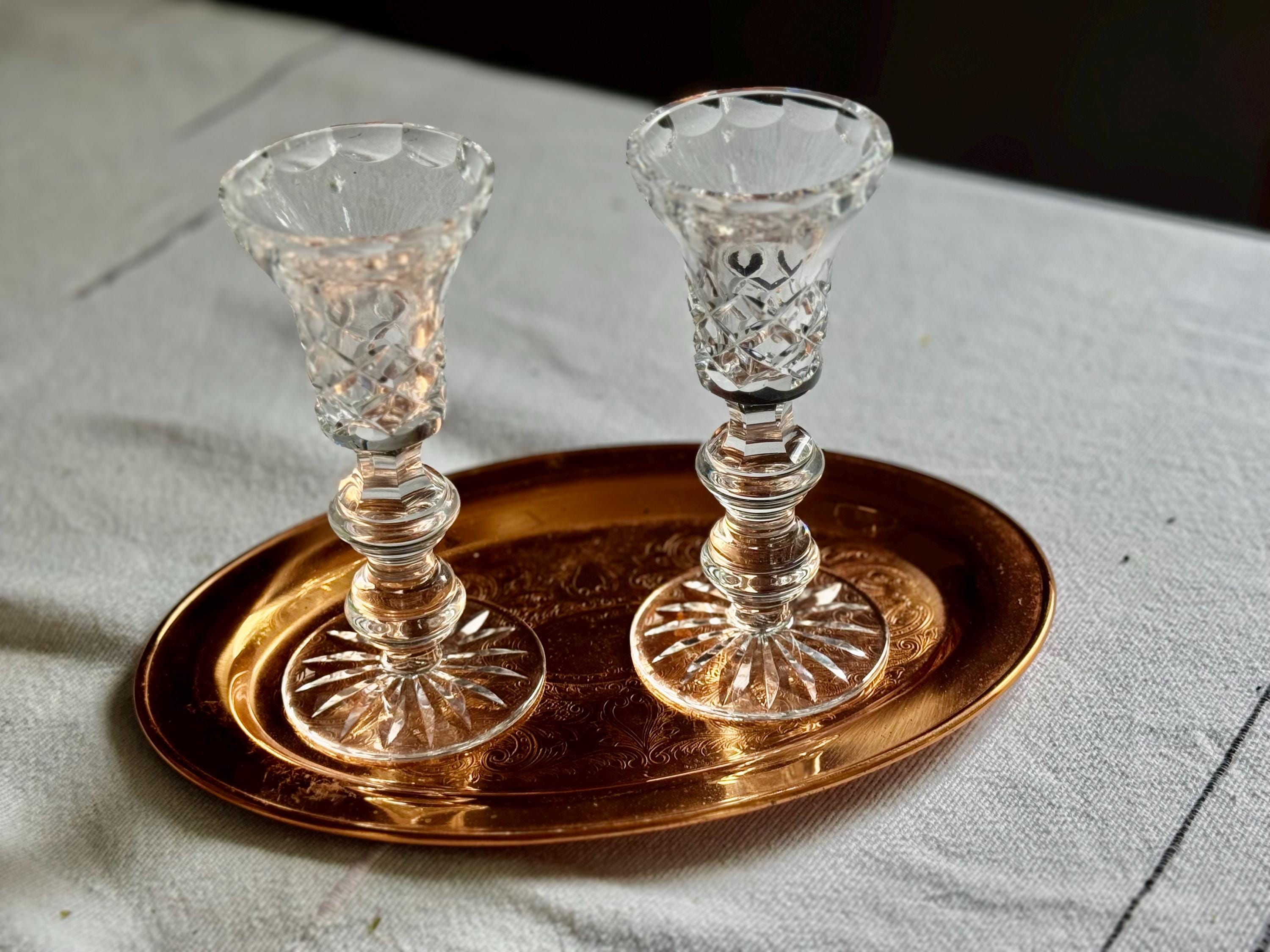 Pair of Vintage Cut Crystal Candlesticks – Likely Waterford