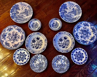 Blue & White Dining - Gallery Wall Mismatched Set - Collection of 6 Vintage Plates