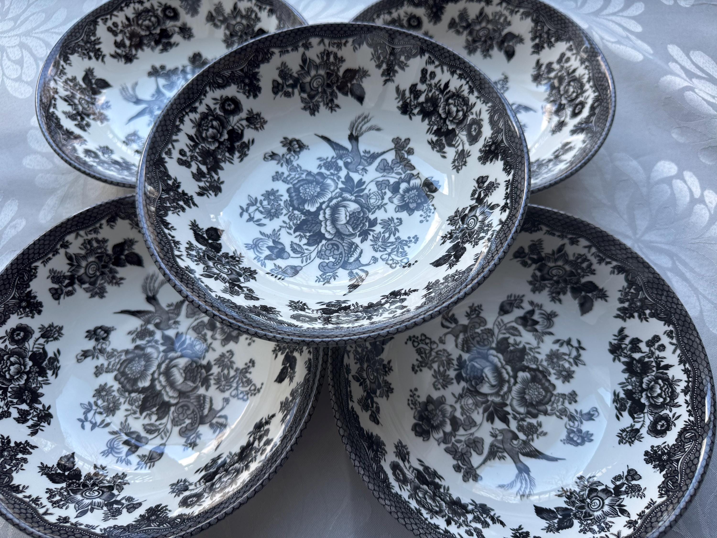 Royal Stafford Asiatic Pheasant Plates or Bowls - Black Transferware Set