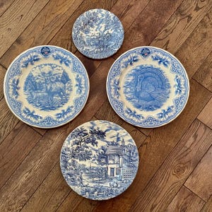 Vintage Blue & White Transferware Plate Set – English Countryside Scenes, Set of 4 image 4