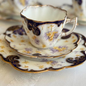 Antique Royal Style Tea Trio – Cobalt Gold & Violets Bone China Set image 13