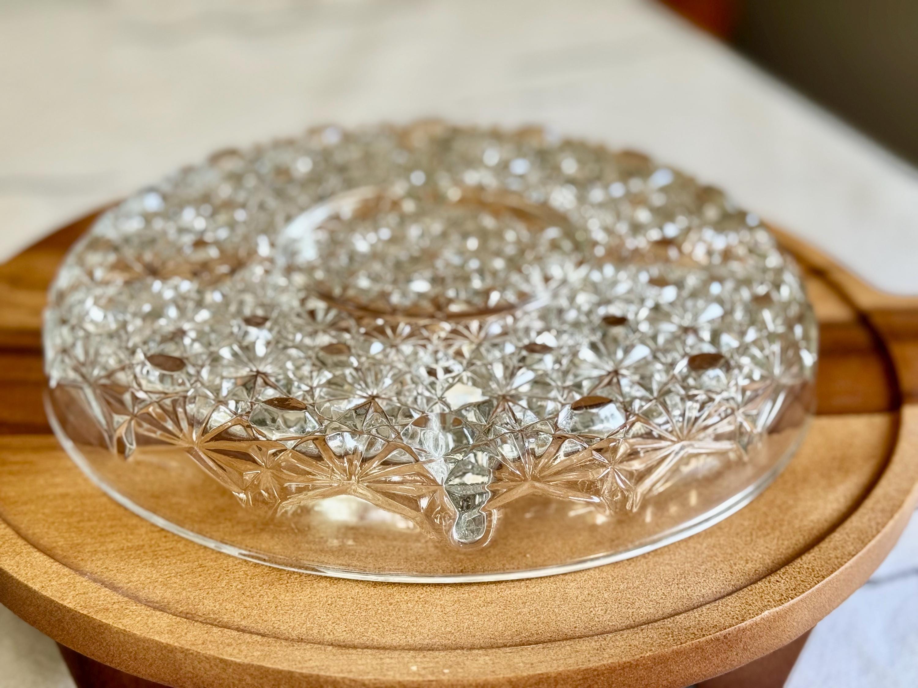 Vintage Crescendo France Crystal Sectional Relish Dish – 10″ Divided Serving Tray with Center Dip