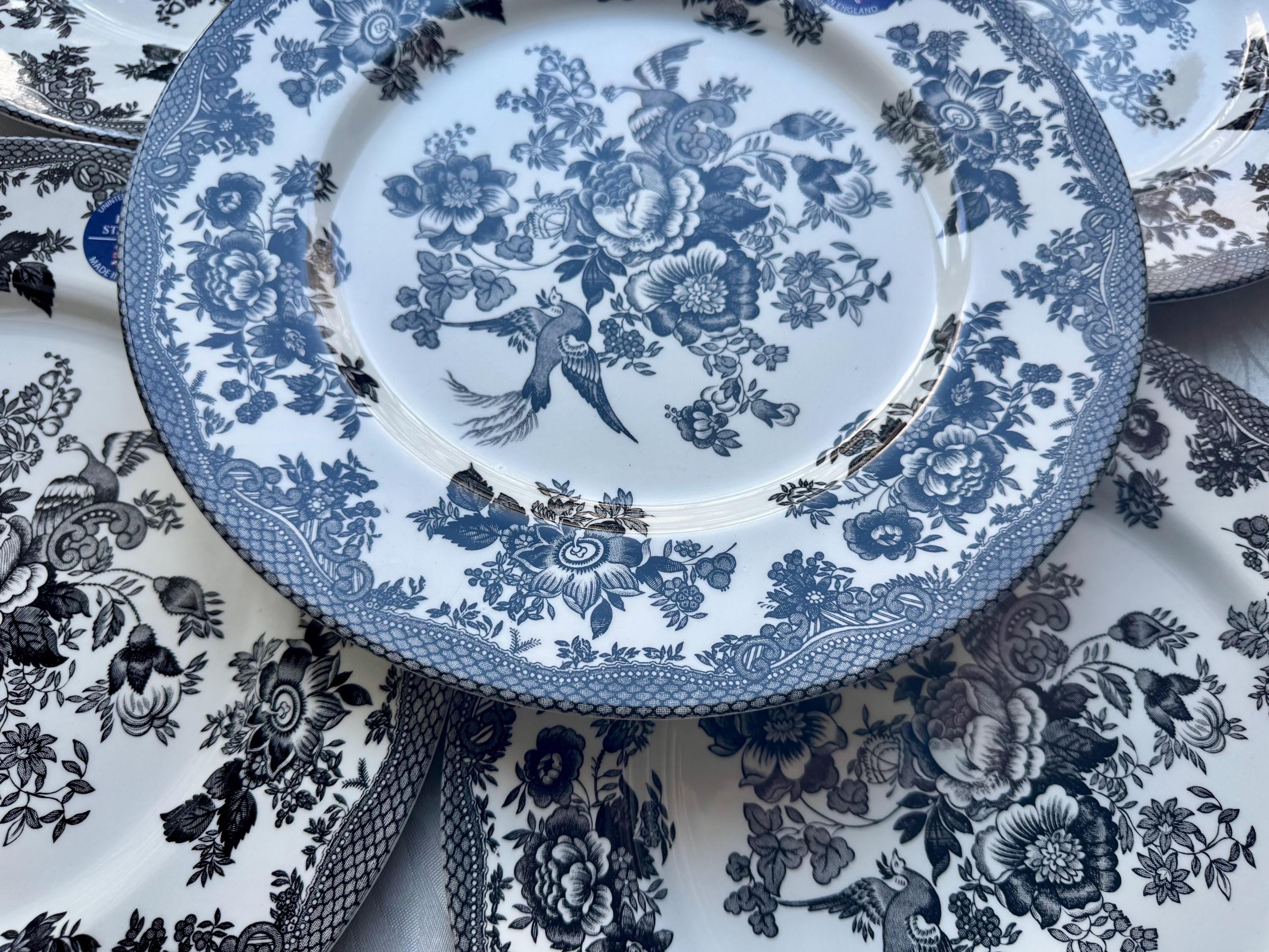 Royal Stafford Asiatic Pheasant Plates or Bowls - Black Transferware Set