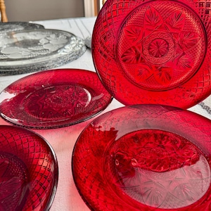 Set of 4 Cristal D’Arques Durand Ruby Red 8” Dessert/Salad Plates – Vintage French Elegance