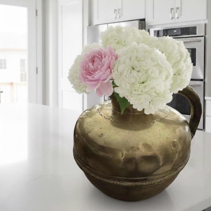 Antique Polished Brass Flower Vase: French Country Normandy Pitcher