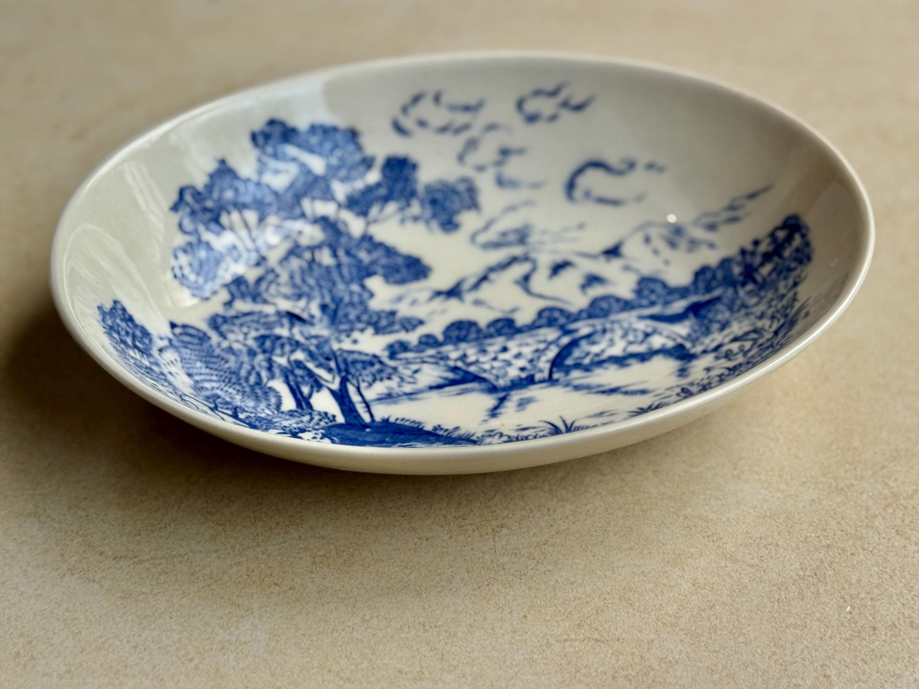 Vintage “English Country Garden” Blue & White Oval Serving Dish – Made in Japan