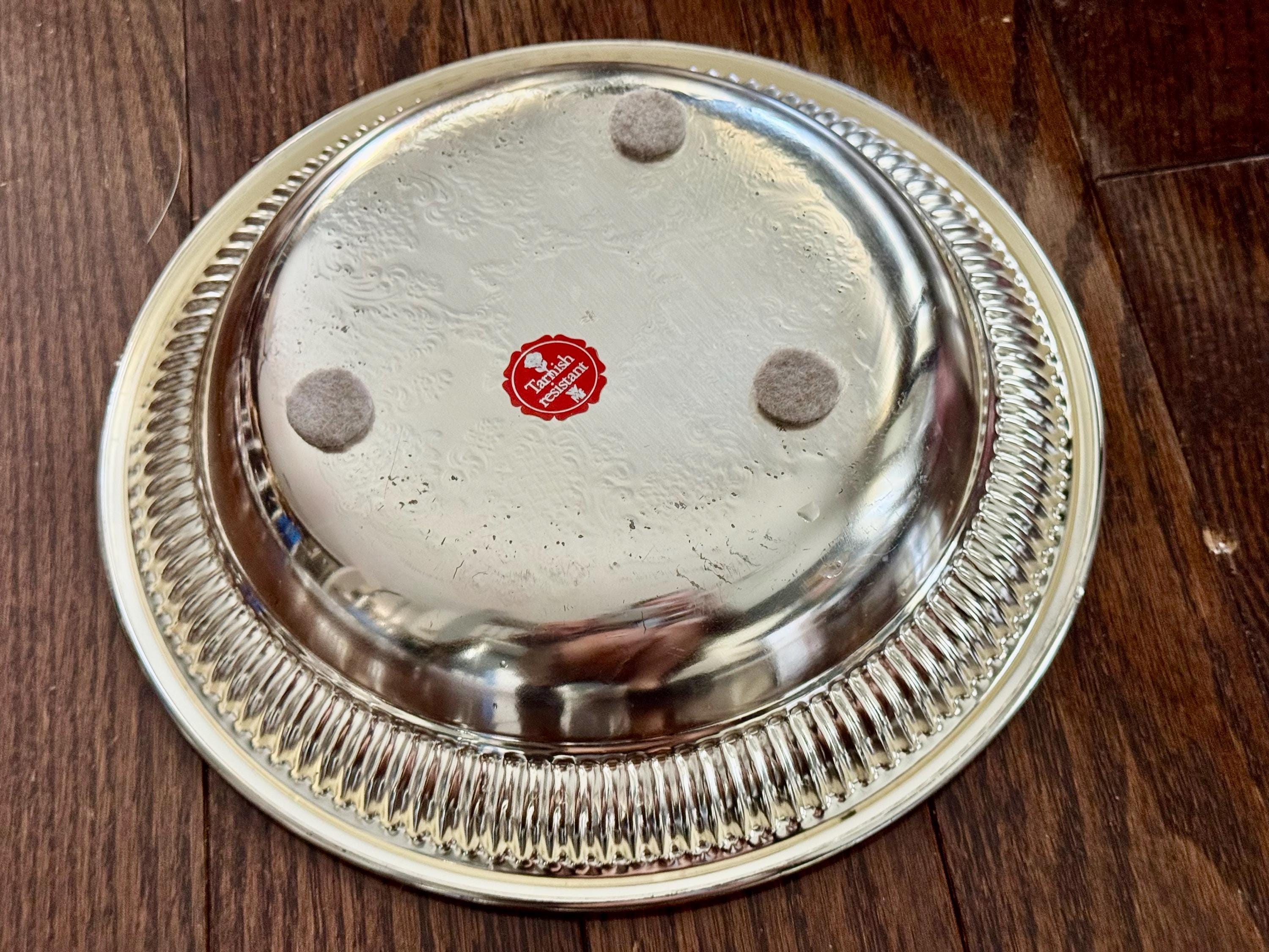 Vintage Silver Plated Serving Bowl 10.25”, Ornate Engraved Centre, Fluted Rim, Tarnish Resistant