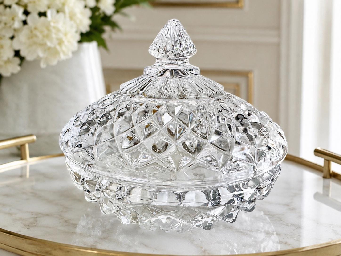Vintage Crystal Candy Dish with Lid — Each Trinket Jar Sold Individually