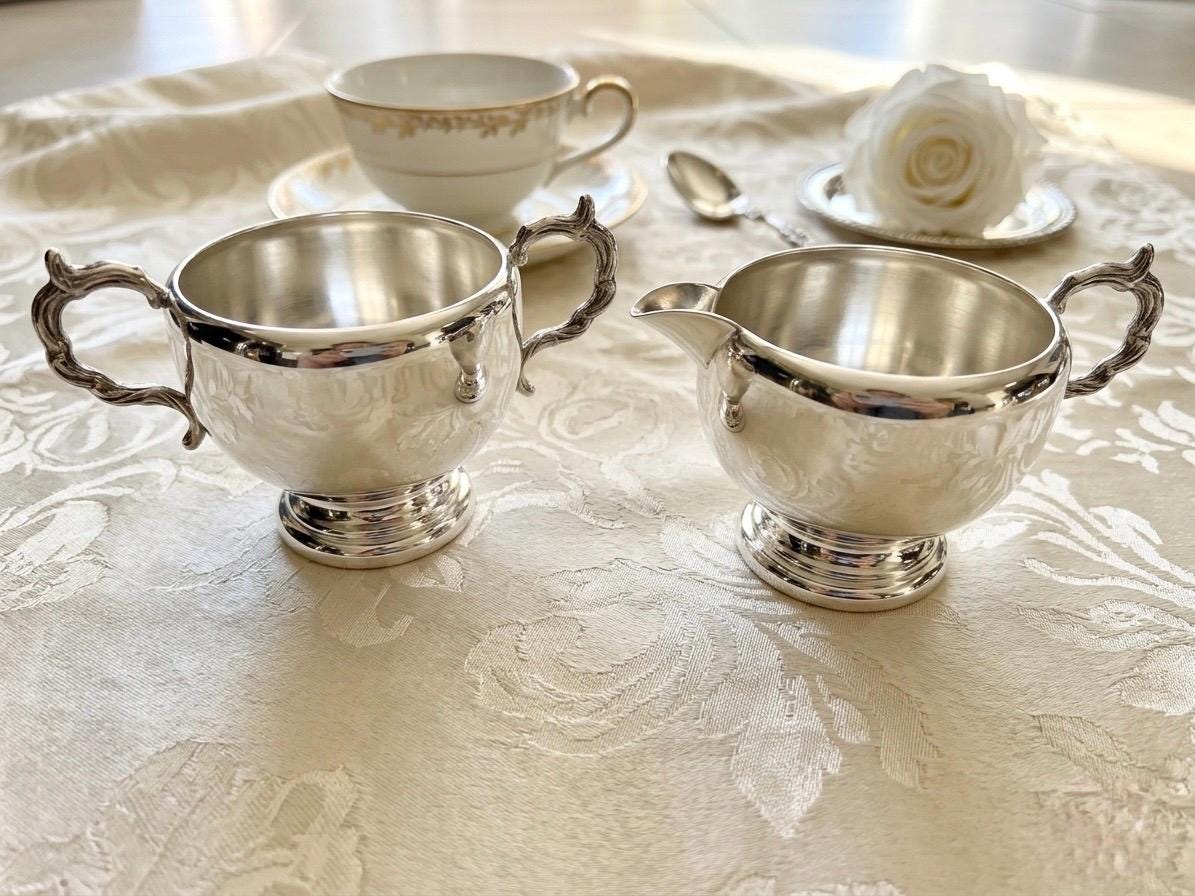 Vintage Silverplate Creamer Sugar Set – Ornate Victorian Mid-Century Styles