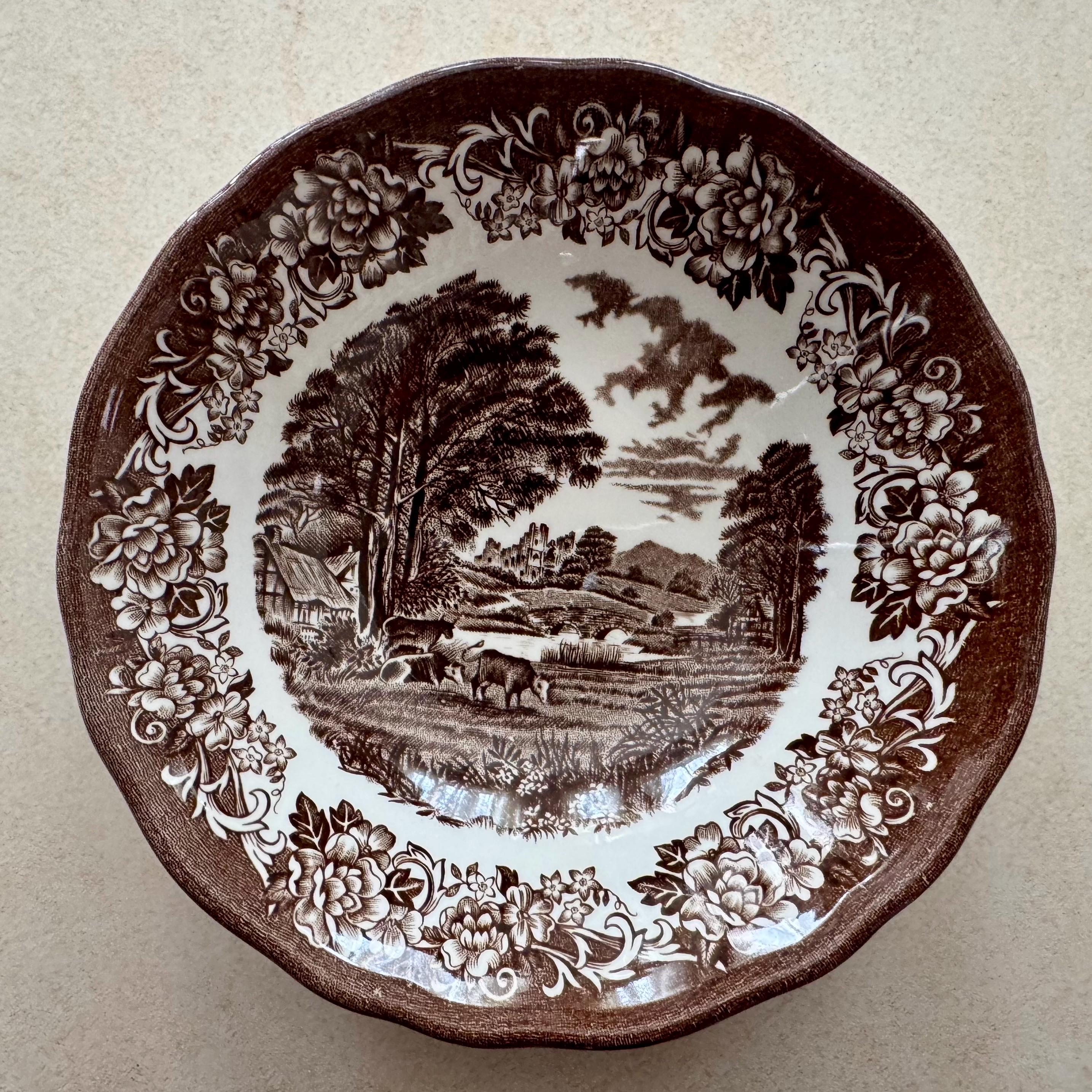 Vintage Brown Transferware Plates – Set of 7 Eclectic Cottagecore Display — Wall Gallery