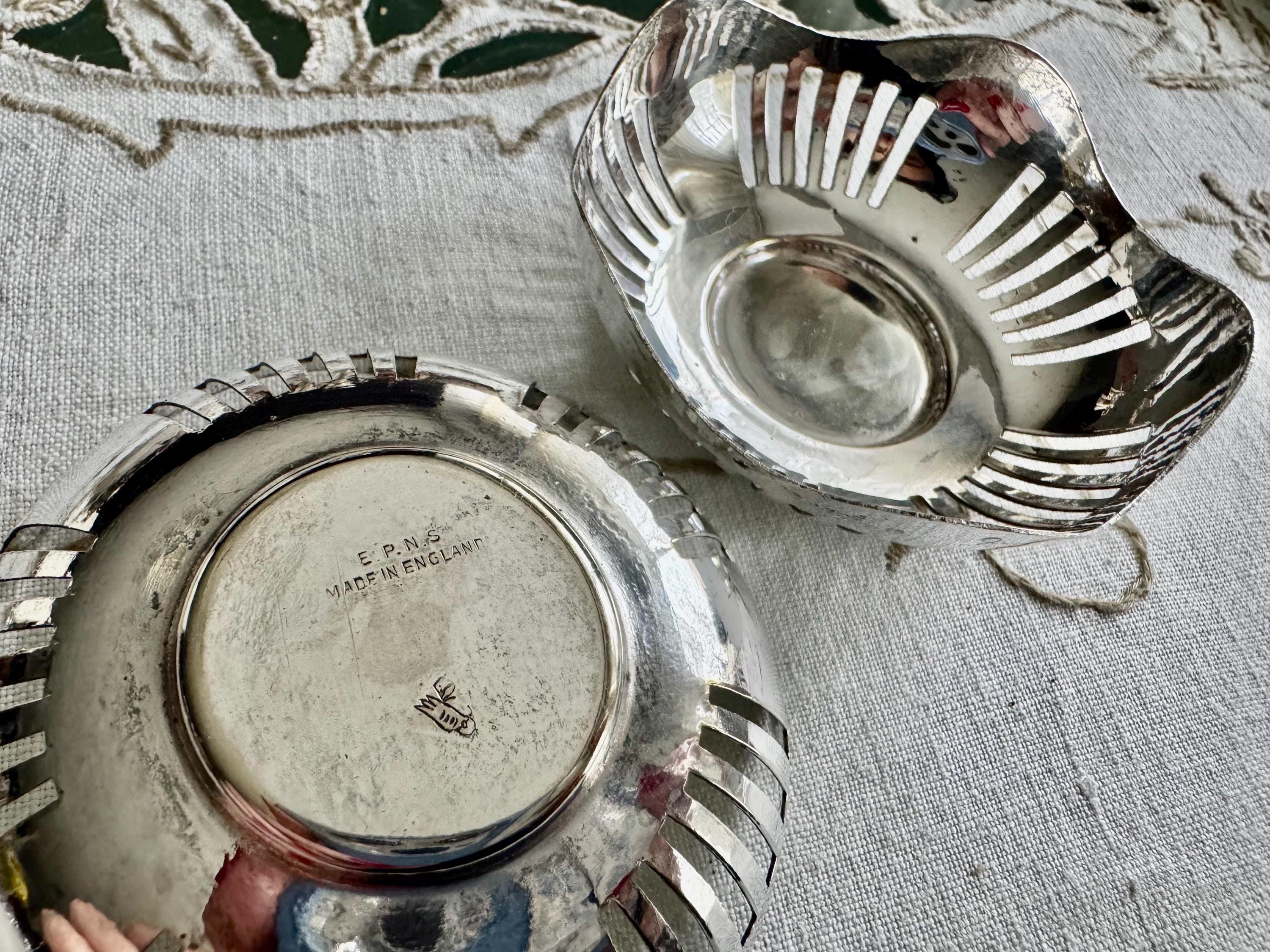 Vintage Pair English Silverplate Perforated Bonbon Dishes – Ring Dishes or Nut Bowls 3”