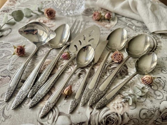 Vintage NASCO “Mariana / Jasmin” Stainless Flatware Collection – Floral Roses Pattern Korea