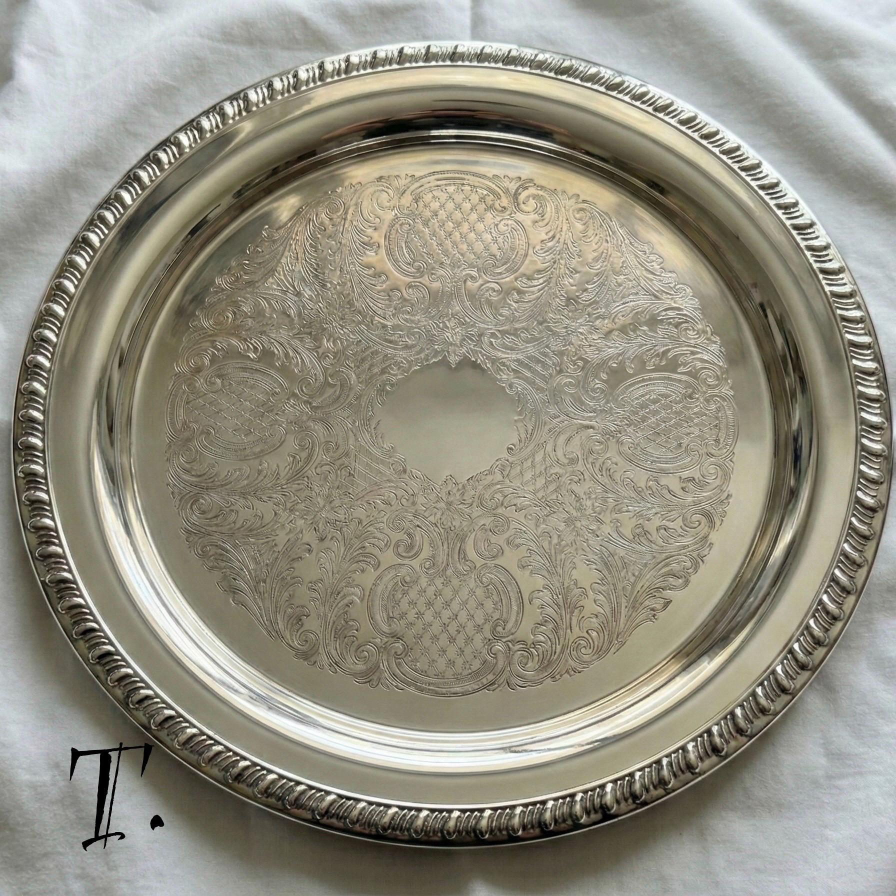 Vintage Silver-Plated Round Tray Collection – Ornate Etched Designs & Classic Makers – Sold Individually