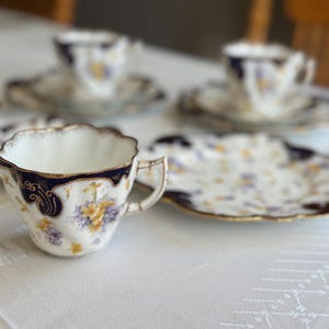Antique Royal Style Tea Trio – Cobalt Gold & Violets Bone China Set image 4