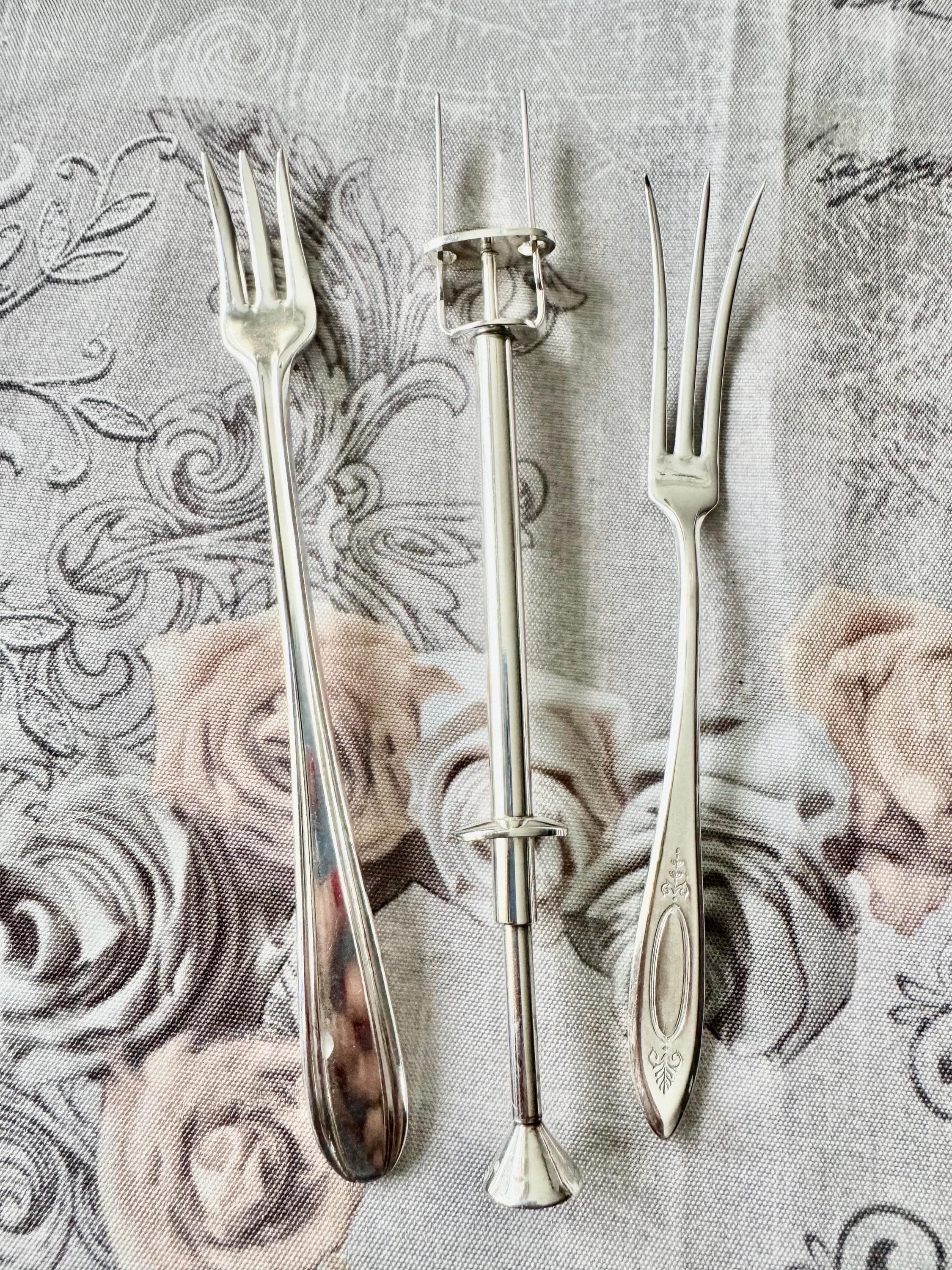 Vintage English Silverplate Cocktail Serving Forks – Mechanical Ejector Fork by Lion Works & More